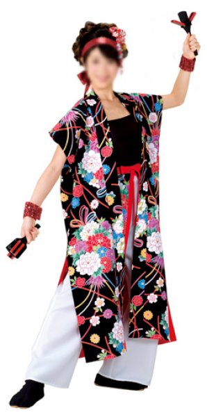 画像2: リバーシブル よさこいコスチューム(男女兼用)赤・黒 (2)