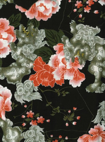 画像3: 鯉口シャツ 【唐獅子牡丹】 M・L寸 黒系 青系 (3)