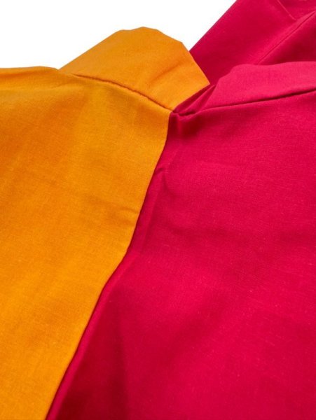 画像2: 反物・女仕立仕立て上がり 無地染 半身色合せ浴衣【オレンジ・ローズレッド】 (2)