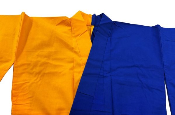 画像3: 反物・女仕立仕立て上がり　無地染　半身色合せ浴衣【ロイヤルブルー・ブライトイエロー】 (3)