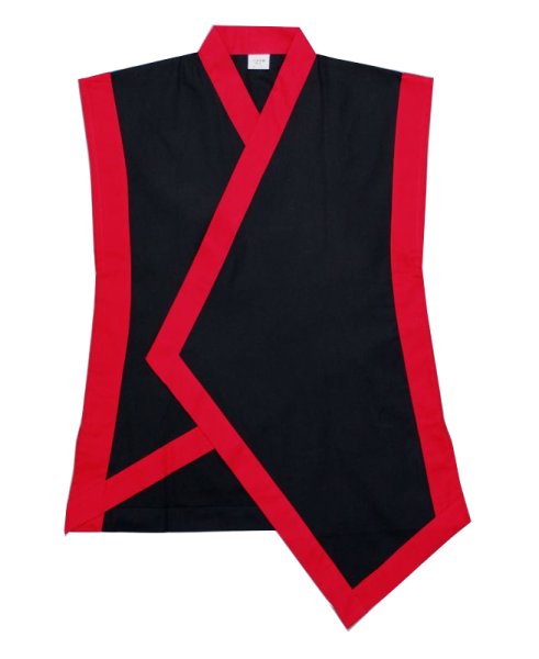 画像2: お祭り袖なし法被:半纏帯別売  黒(赤衿)・赤(黒衿) (2)