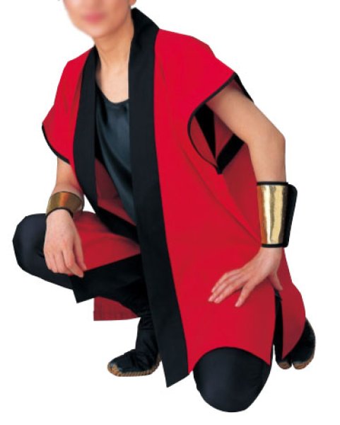 画像3: 袖なし法被:半纏帯別売  黒(赤衿)・赤(黒衿) (3)