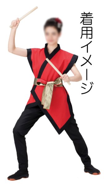 画像7: お祭り袖なし法被:半纏帯別売  黒(赤衿)・赤(黒衿) (7)