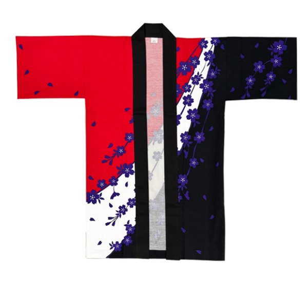 画像2: お祭り長法被・半纏帯別売　桜　赤系 (2)