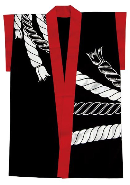 画像5: お祭り金箔押し袖なし法被：半纏帯別売【束ね綱熨斗】　黒金・黒銀 (5)