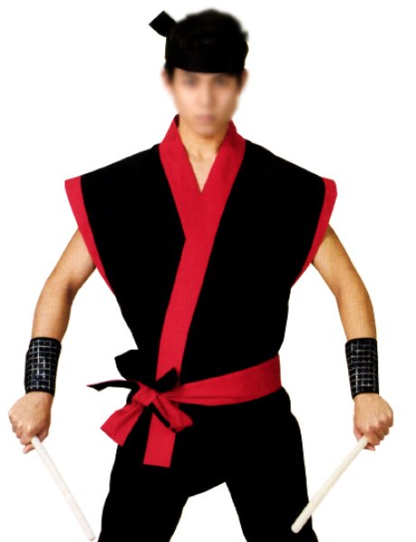 画像2: 大人用 お祭り袖なし法被:半纏帯別売  本体黒(赤衿・赤袖)・本体赤(黒衿・黒袖) (2)