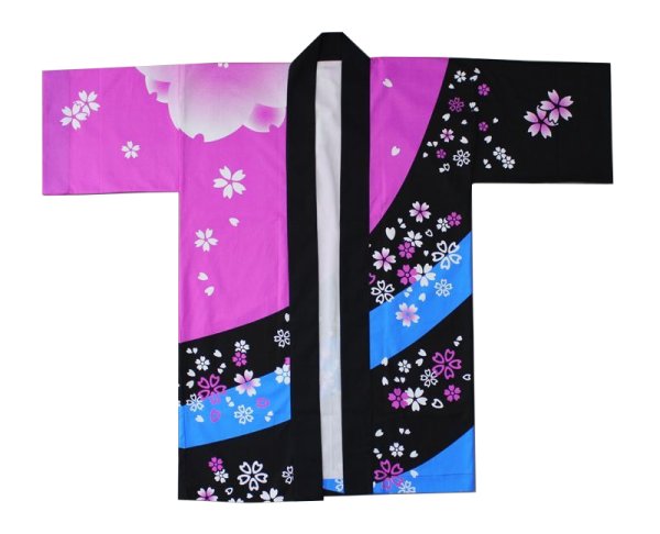 画像2: お祭り長半纏:半纏帯別売【桜】 黒・ピンク (2)