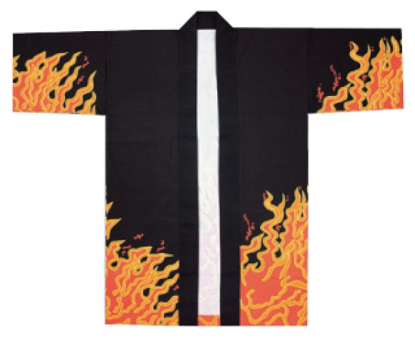 画像2: お祭り長半纏:半纏帯別売【炎】 黒・赤 (2)