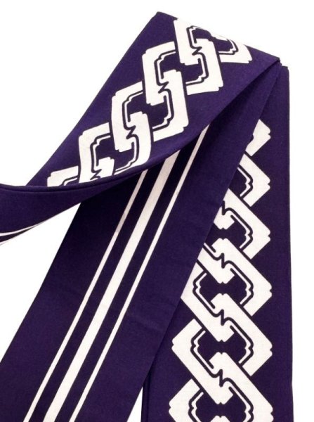 画像4: 芯入り 半纏帯(祭り法被腰紐) 【吉原つなぎ・両子持縞・三升・工字繋ぎ・籠目・獅子毛・左三つ巴】 61095 61096 61097 61098 (4)