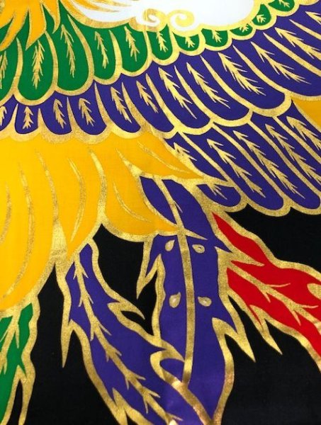 画像5: 金・銀箔付　お祭り法被：半纏帯別売【鳳凰】黒 (5)