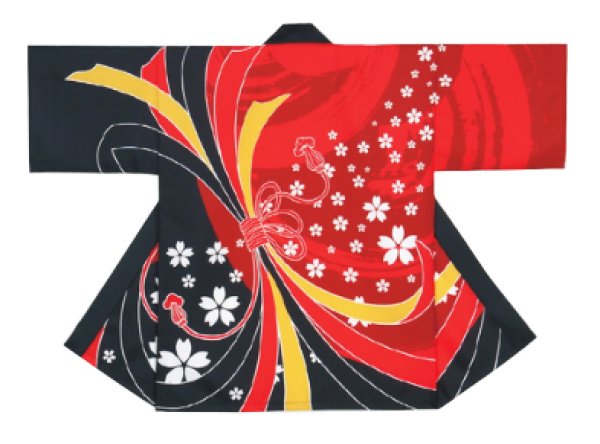 画像3: お祭り法被:半纏帯別売【束ね熨斗に桜】黄赤黒・赤黒 (3)