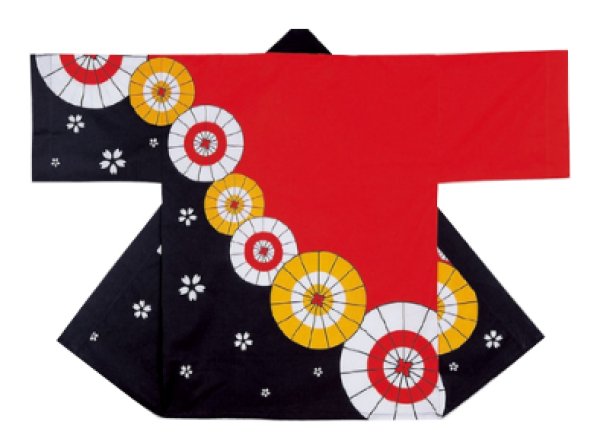画像2: お祭り法被:半纏帯別売【蛇の目傘に桜】赤・オレンジ (2)