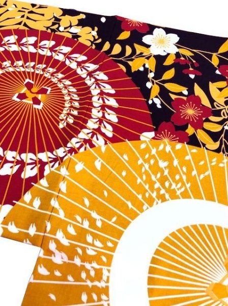 画像2: お祭り法被:半纏帯別売【蛇の目傘に桜】黒・赤 (2)