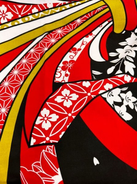 画像4: お祭り法被:半纏帯別売【束ね熨斗に花】黒・赤 (4)