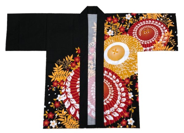 画像3: お祭り法被:半纏帯別売【蛇の目傘に桜】黒・赤 (3)