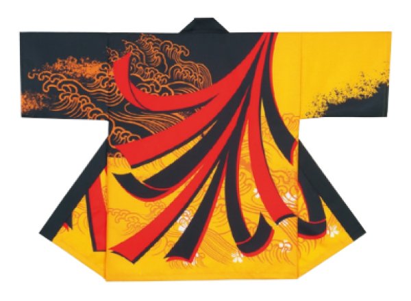 画像2: お祭り法被:半纏帯別売【波に熨斗】黄黒・赤黒 (2)