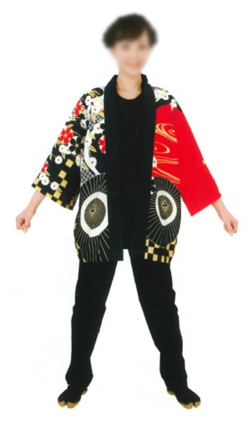 画像2: お祭り法被:半纏帯別売【流水・桜に蛇の目傘】赤・黒 (2)