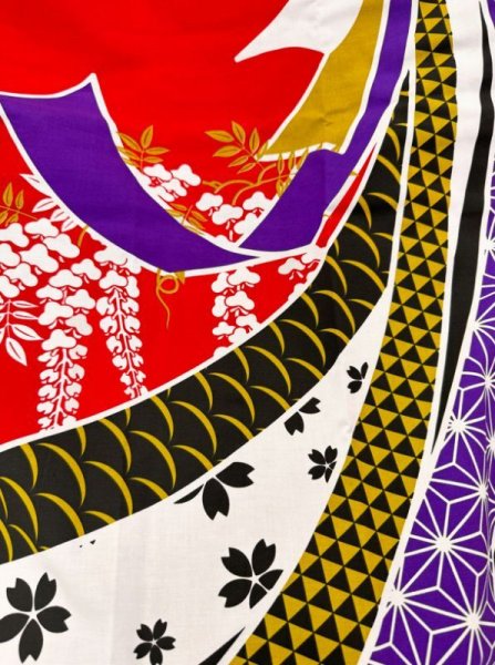 画像3: お祭り法被:半纏帯別売【束ね熨斗に鼓と藤】赤 (3)