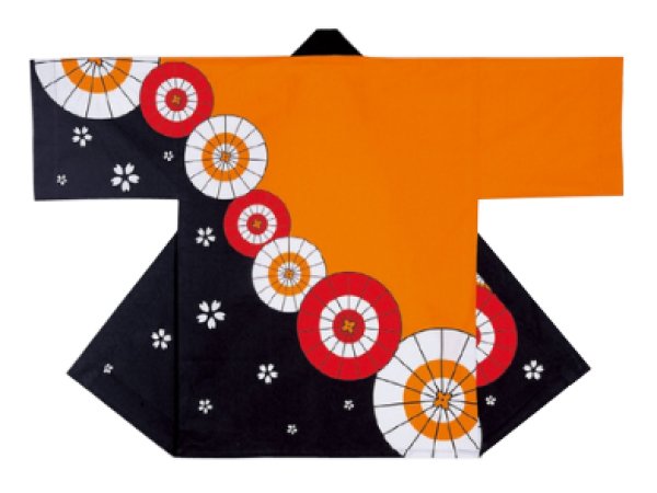 画像3: お祭り法被:半纏帯別売【蛇の目傘に桜】赤・オレンジ (3)