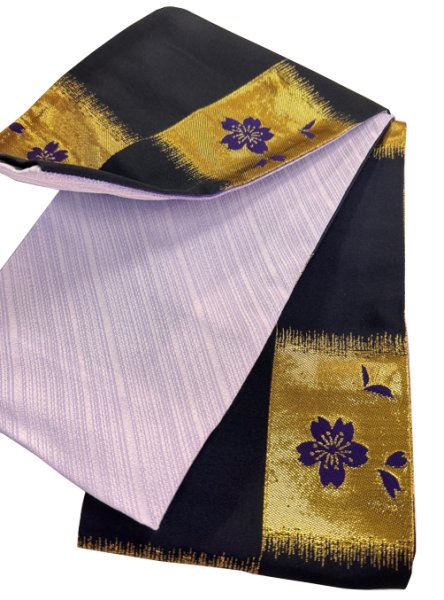 画像8: 女物 四寸四分帯【流線・藤・市松桜・雪輪・市松麻の葉・流水】s4392 s4393 s4394 s4395 s4396 s4397 s4398 (8)