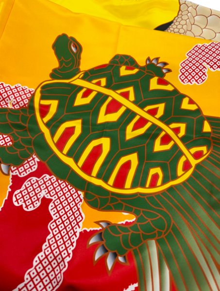 画像3: お祭り長法被・半纏帯別売 鶴亀・波 黄系 (3)