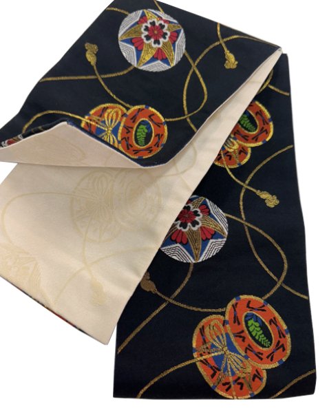 画像9: 女物 多色小袋四寸帯【藤・流線・流水・鼓・鞠】s4451 s4452 s4453 s4454 (9)