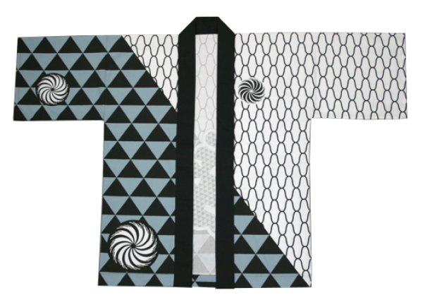 画像2: お祭り法被　【網目・鱗・獅子毛に睦】　白地・ネズ・黒 (2)