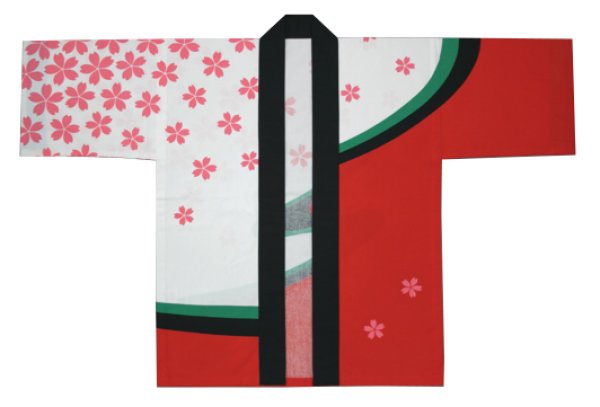 画像2: お祭り法被 【流水桜】 赤・白 (2)