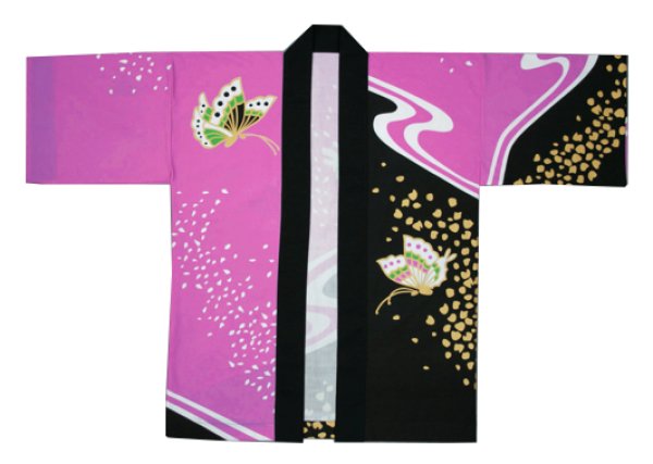 画像3: お祭り法被 【蝶・流水】 黒ピンク (赤系)・黒ブルー(青系) (3)