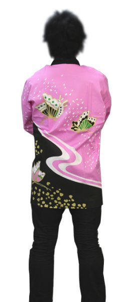 画像4: お祭り法被 【蝶・流水】 黒ピンク (赤系)・黒ブルー(青系) (4)