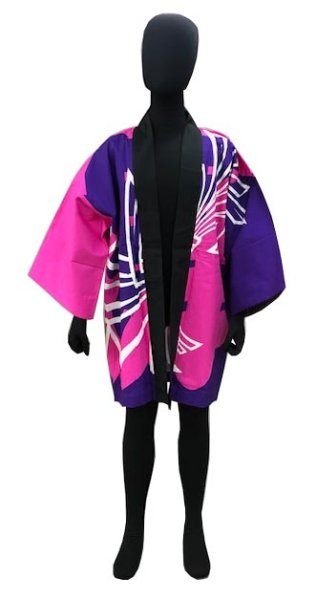 画像4: お祭り法被:半纏帯別売【暴れ熨斗に舞】青にピンク (青系 赤系) (4)