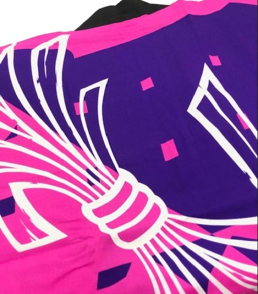 画像2: お祭り法被:半纏帯別売【暴れ熨斗に舞】青にピンク (青系 赤系) (2)