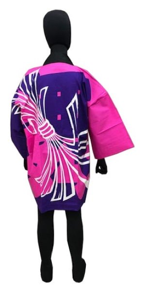 画像3: お祭り法被:半纏帯別売【暴れ熨斗に舞】青にピンク (青系 赤系) (3)