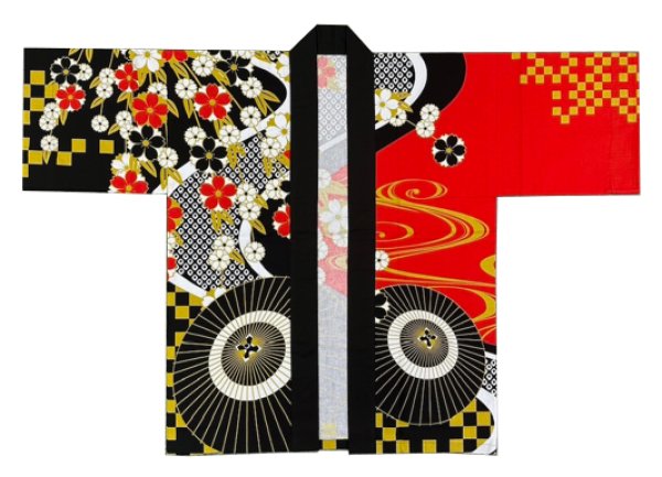 画像3: お祭り法被:半纏帯別売【流水・桜に蛇の目傘】赤・黒 (3)