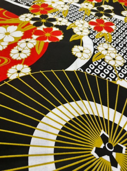 画像5: お祭り法被:半纏帯別売【流水・桜に蛇の目傘】赤・黒 (5)
