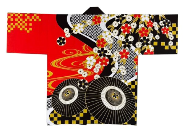 画像4: お祭り法被:半纏帯別売【流水・桜に蛇の目傘】赤・黒 (4)