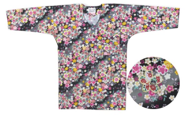 画像2: 鯉口シャツ【桜吹雪　黒・赤・青・紫】 Ｓ・Ｍ・Ｌ・ＬＬ寸　大人用 男性女性兼用 黒系 赤系 青系 edo9553 edo9554 edo9555 edo9559 (2)