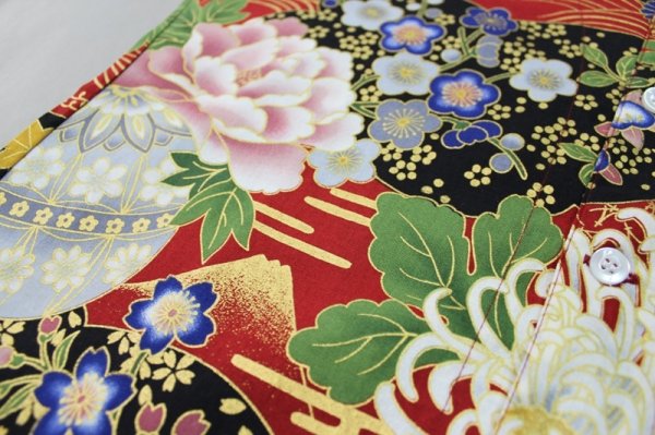 画像10: 鯉口シャツ【大菊　黒系・エンジ系】 Ｓ・Ｍ・Ｌ・ＬＬ寸　大人用 男性女性兼用 黒系 赤系 (10)