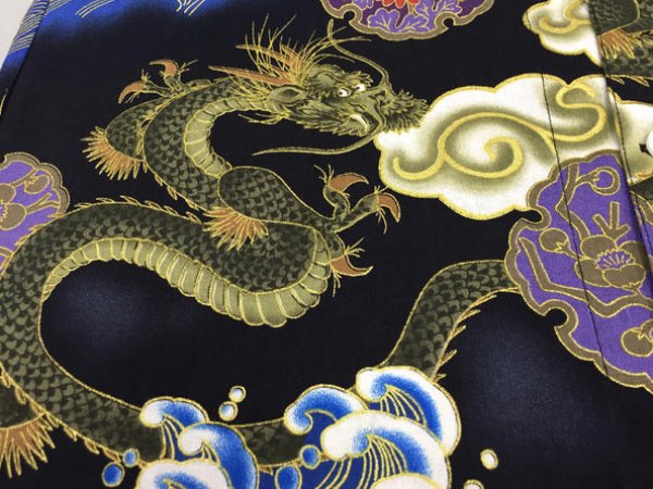 画像6: 鯉口シャツ【波と雲と龍 青系・黒系】M・L・LL寸 大人用 男性女性兼用 青系 (6)