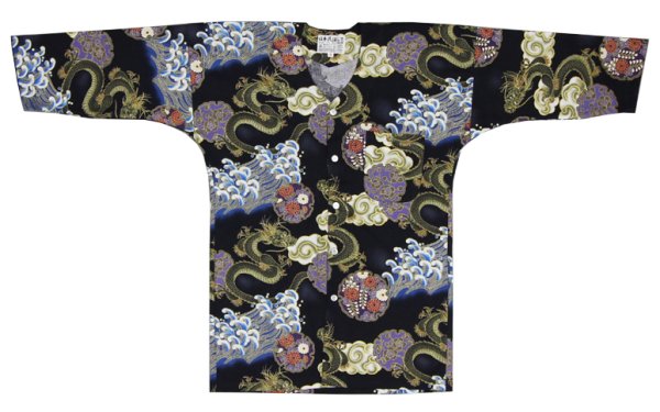 画像5: 鯉口シャツ【波と雲と龍 青系・黒系】M・L・LL寸 大人用 男性女性兼用 青系 (5)