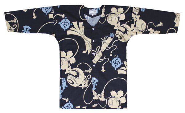 画像2: 鯉口シャツ【宝尽くし 濃紺・生成・赤】 S・M・L寸 大人用 男性女性兼用 青系 白系 赤系 edo9428 edo9429 edo9430 (2)