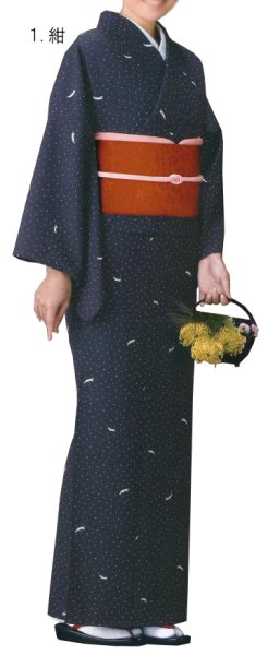 画像3: 【女単衣仕立】着物 笹舟 紺・エンジ【受注生産品】KI-1065 KI-1066 (3)