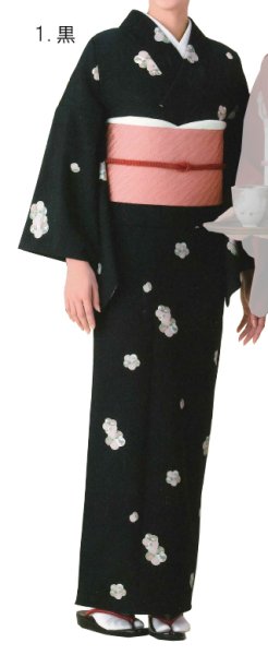 画像2: 【女単衣仕立】着物 ねじり梅 黒・エンジ・ピンク【受注生産品】 KI-1016 KI-1017 KI-1018 (2)