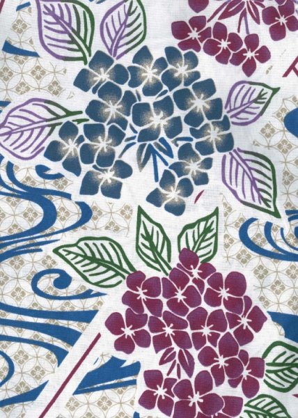 画像2: 【女性用柄】旅館用仕立て上がり人形袖浴衣 S・M・L・LL【あじさい】 (2)