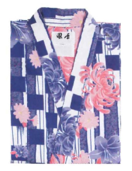 画像2: 【女性用柄】旅館用仕立て上がり人形袖浴衣 S・M・L・LL【乱菊】 (2)