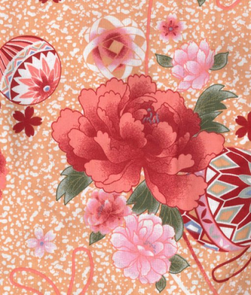 画像2: 【女性用柄】旅館用仕立て上がり人形袖浴衣 S・M・L・LL【花てまり】 (2)