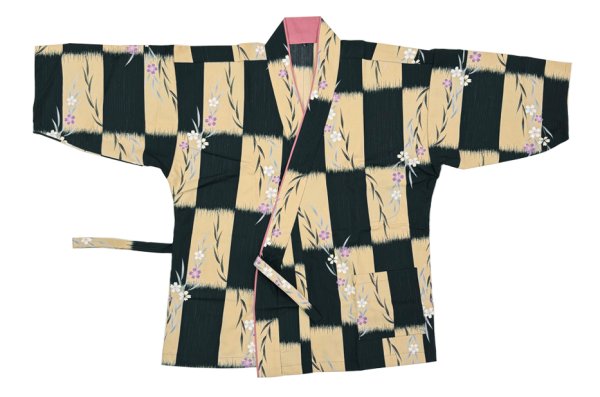 画像4: 作務衣・上着【市松桜・黒】M・L寸 (4)