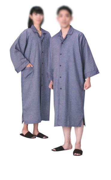 画像2: リネン対応 T/C二重ガーゼ(シャツ型ガウンタイプ) 10枚1セット 男女兼用 ネイビー (2)
