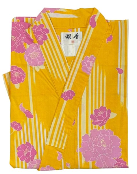 画像2: 【女性用柄】旅館用仕立て上がり人形袖浴衣 S・M・L・LL【矢羽にバラ・黄色】 (2)