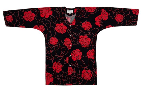 画像2: 鯉口シャツ【牡丹】赤　青　ピンク　大人用 男性女性兼用　edo0668 edo0669 edo0670 (2)